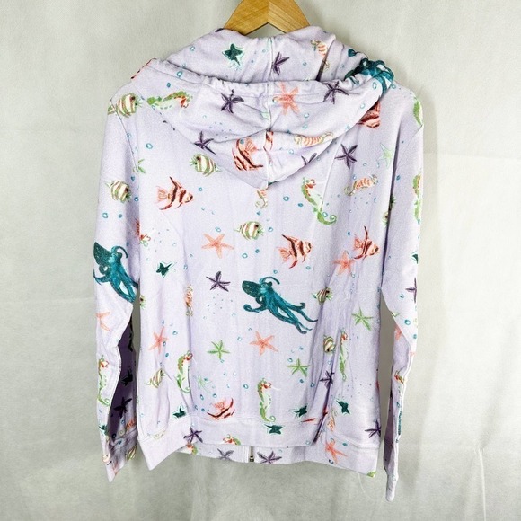 Hill House Purple Sea Creatures Hooded Terry Cloth The Allie Zip Up Size Medium - Picture 3 of 10